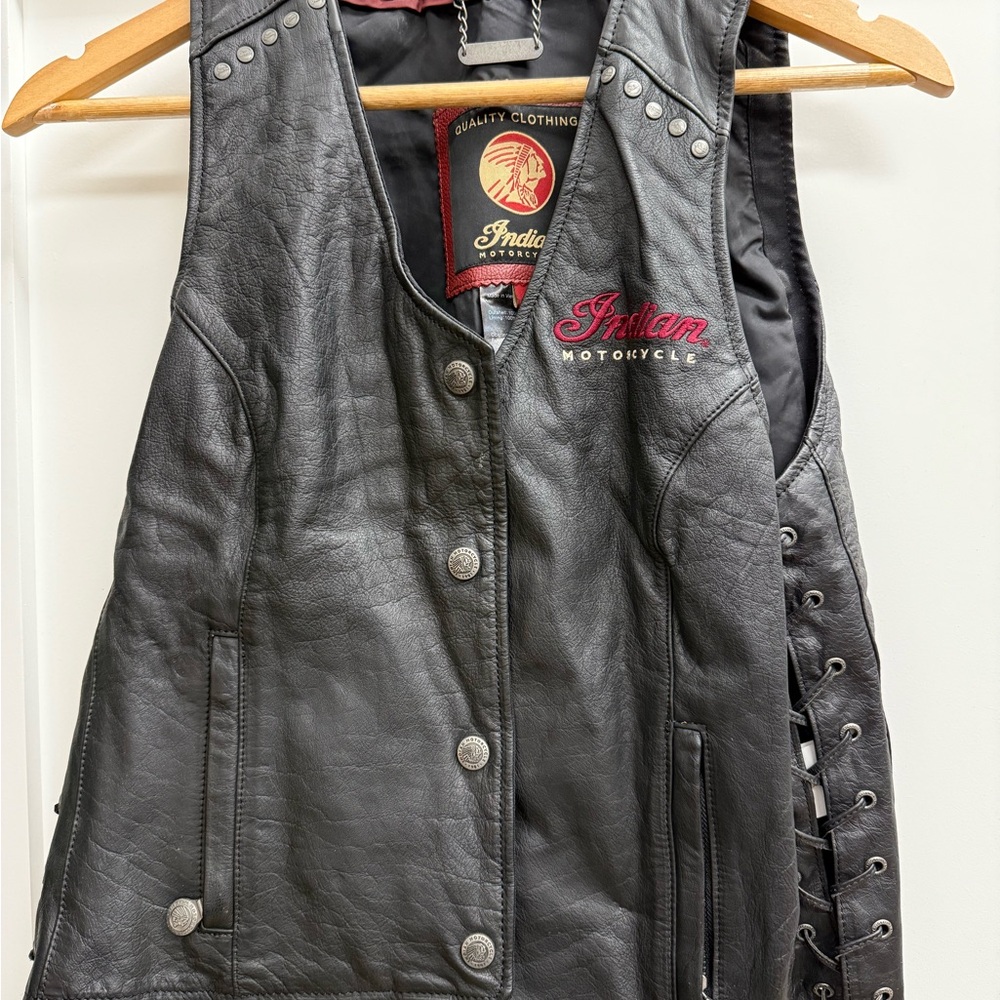 Black Indian Motorcycle Leather Vest
